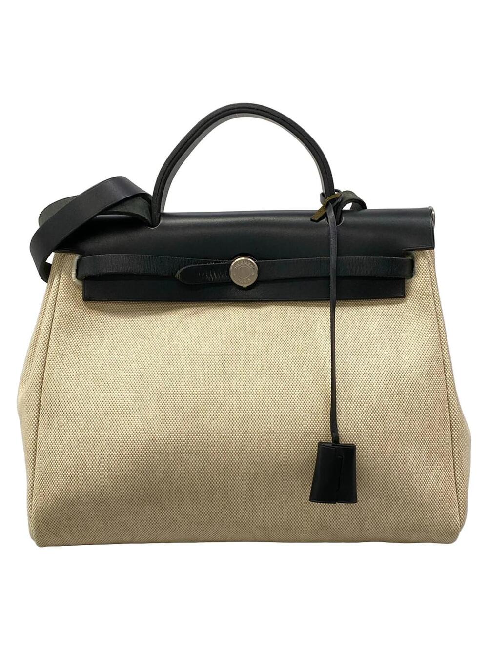 Hermes Herbag Pm Beige Black Toile H #367212H19B